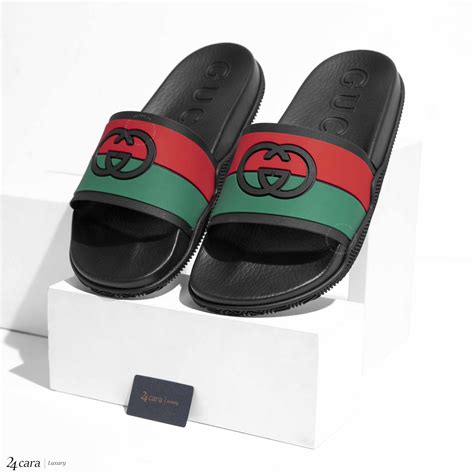 gucci stripe rubber slide sandal men|gucci interlocking g slide sandal.